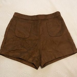 Suede camel colored hi-rise shorts